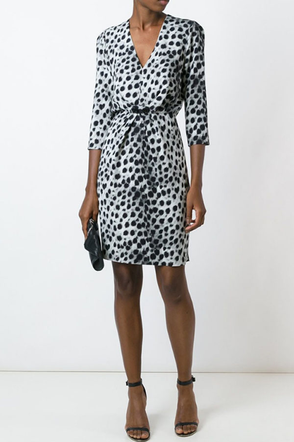 V Neck  Belt  Leopard  Three Quarter Sleeve Casual Dresses1