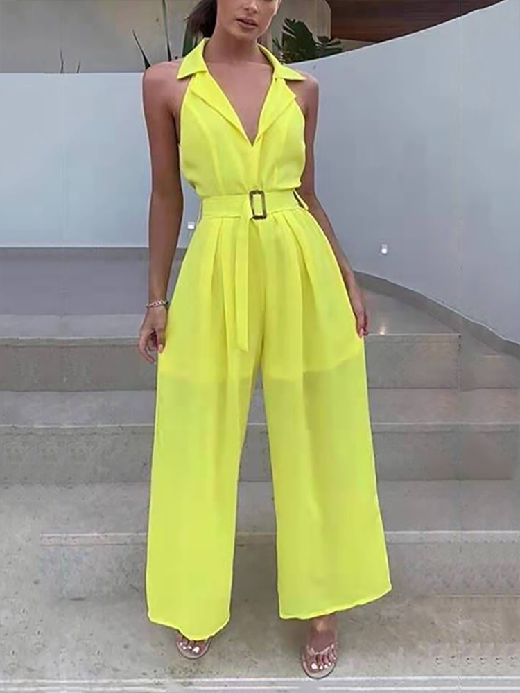 women's commuting asymmetry sleeve pure colour jumpsuit