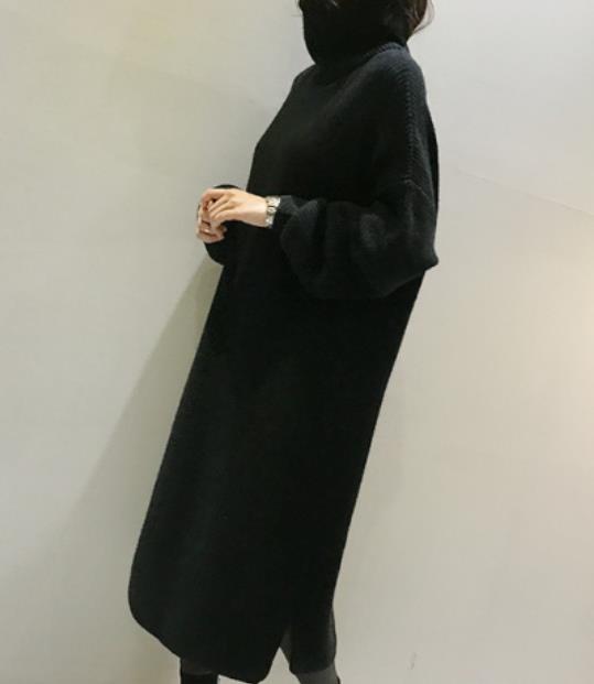 Fashion Simple And Loose Long Sleeves Knitted Sweater Shown Thin Maxi Dress2