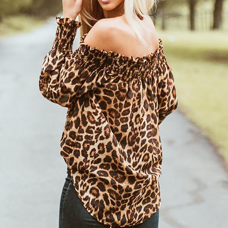 Fashion Off-Shoulder   Leopard Grain Printed  Long Sleeve Top2