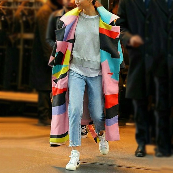 Fashion Multi Color Blocking Long Sleeve Coat1