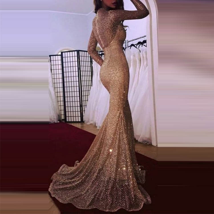 Glamorous Sequins Long Sleeve Evening Dress2
