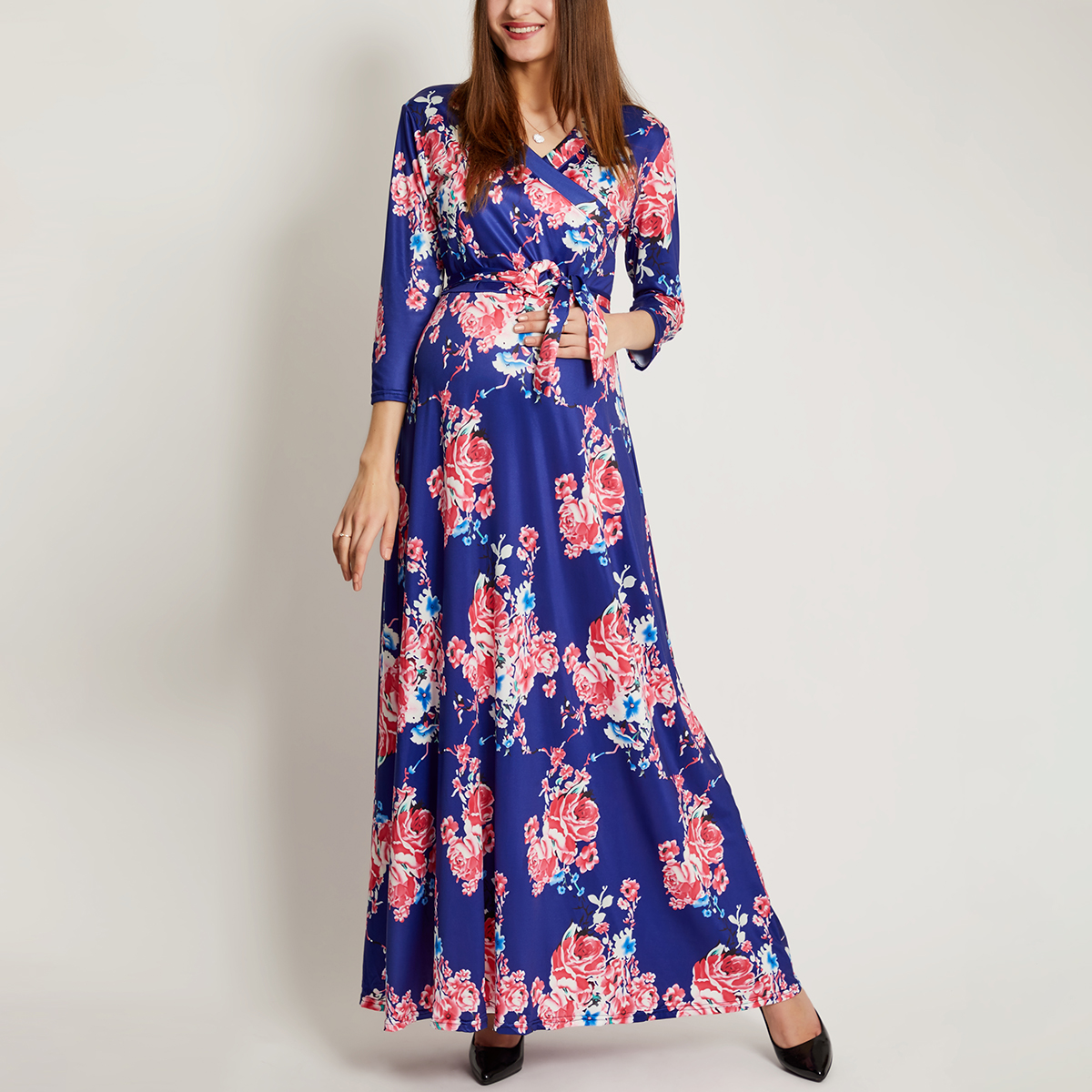 surplice wrap self tie maxi dress