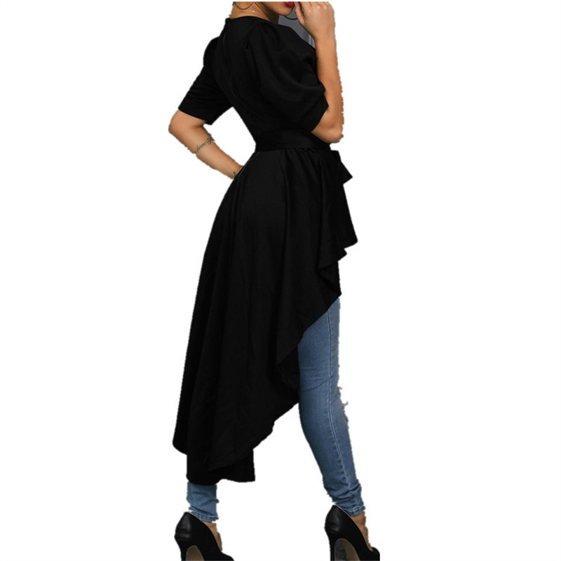 Fashionable Pure Color Middle Sleeve Irregular Long Top2