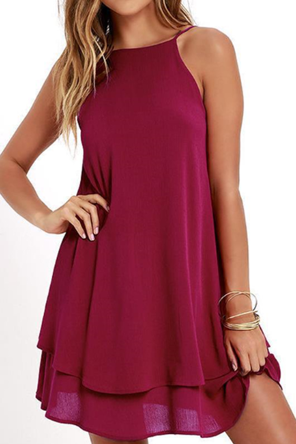 Spaghetti Strap Backless Plain Sleeveless Casual Dresses