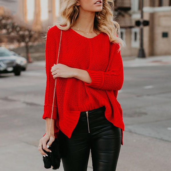 Красный пуловер с чем носить