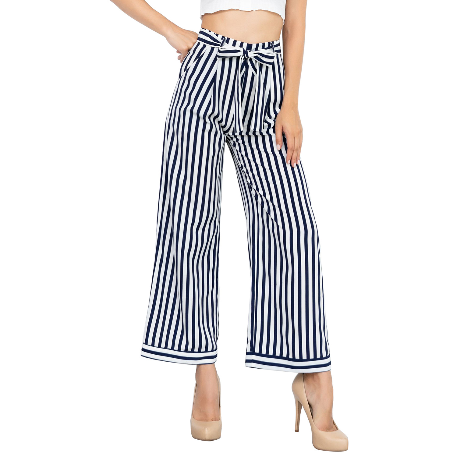 Fashion High Waist Stripe Strappy Wide Leg Pants – Yalisia