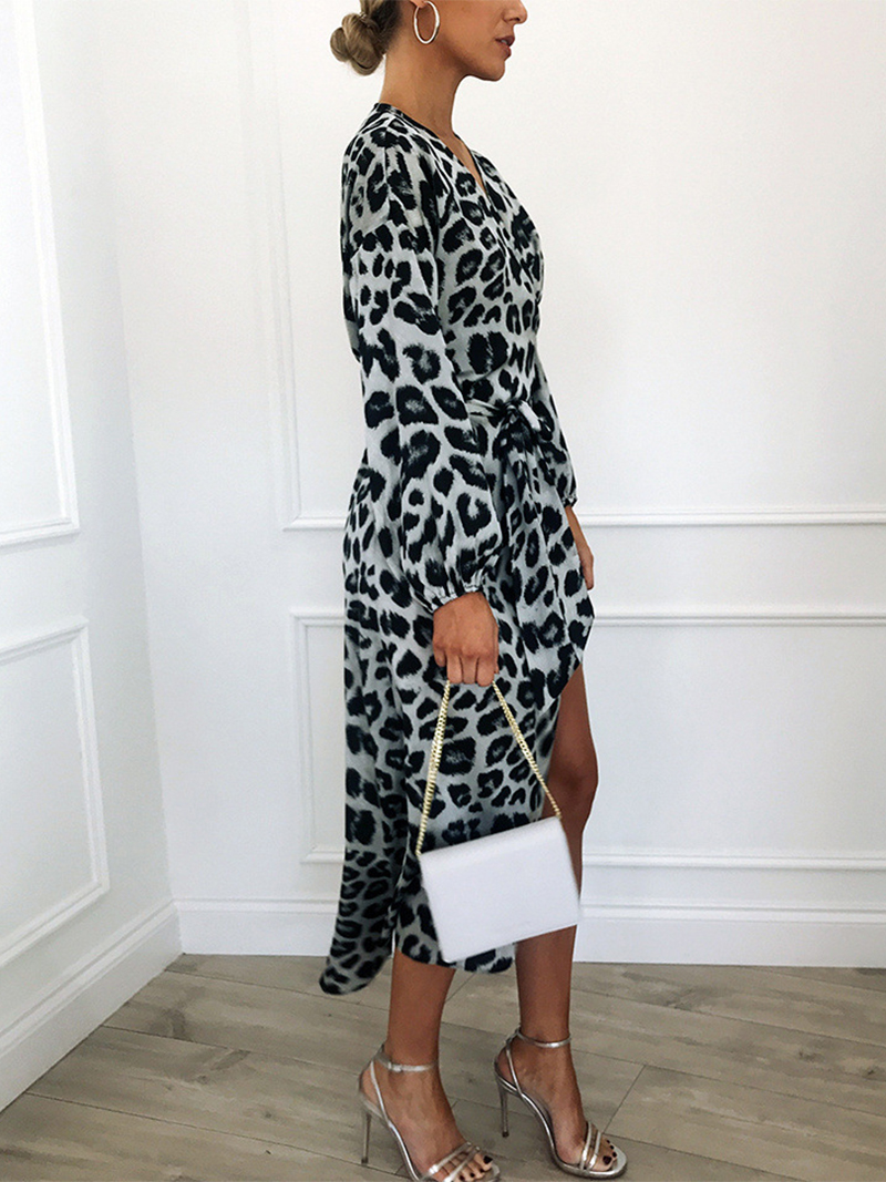 US$ 24.95 - Casual Leopard Print V Neck Belted Slit Maxi Dresses - www ...